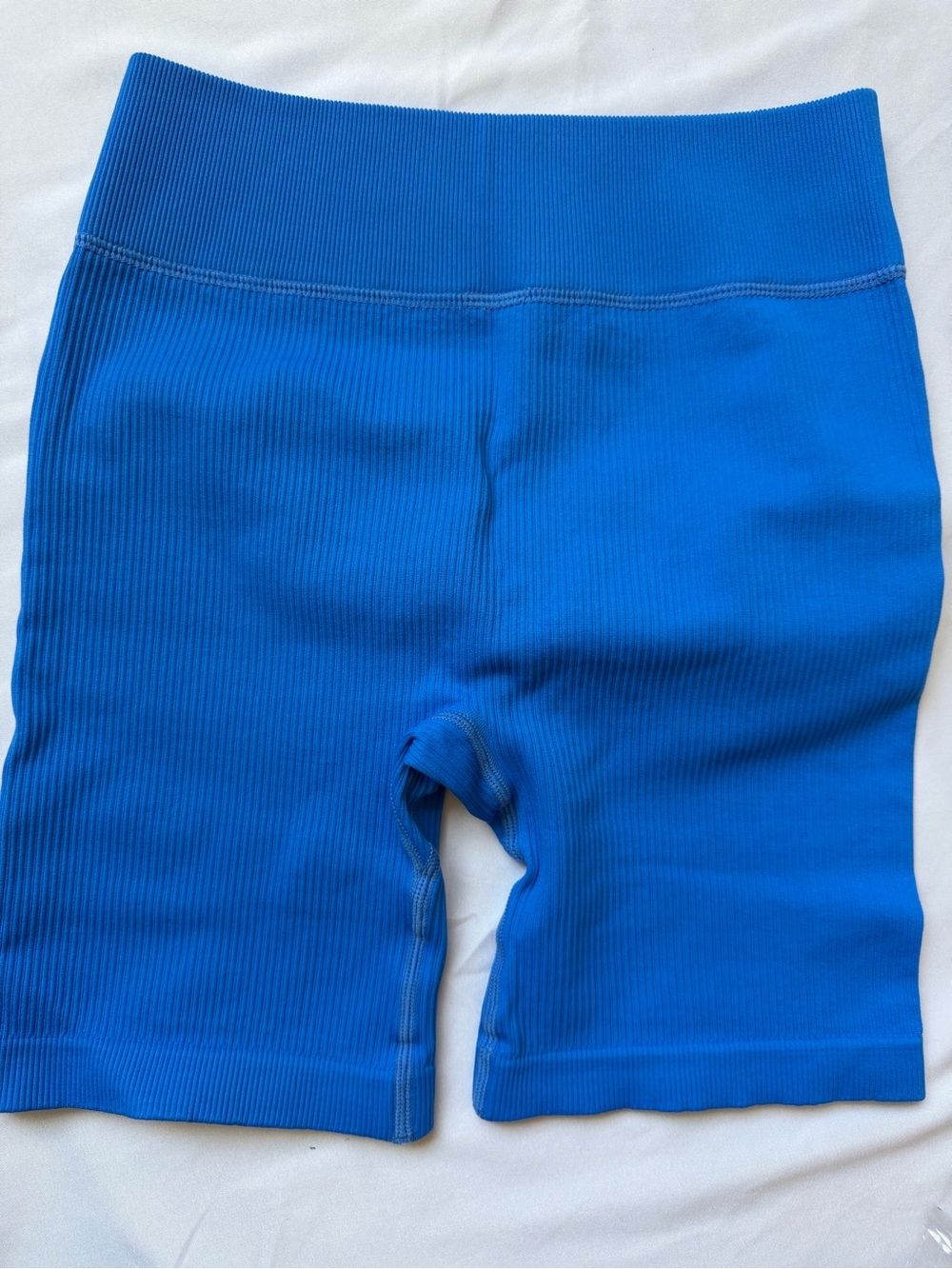 NWT OQQ Ribbed High-Waist Athletic Bike Shorts - Blue Gym Workout, Small